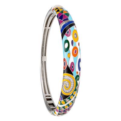 925 Silver & Multicolor Lacquer Marina Bangle Bracelet with White Zircon Oxides - Una Storia