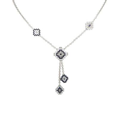 925 Silver & White Zirconia Aztec Necklace, 42 cm to 46 cm Length - Una Storia