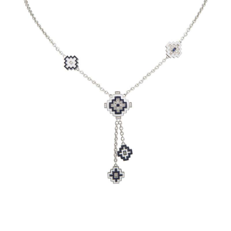 925 Silver & White Zirconia Aztec Necklace, 42 cm to 46 cm Length - Una Storia