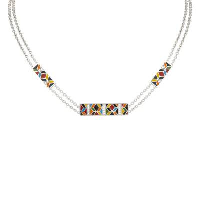 Collier Siena en Argent 925, Laque Multicolore & Zircones Blanches, Longueur 42 à 46 cm - Una Storia
