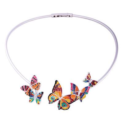 Collier Torque Papillon en Argent 925, Laque Multicolore & Zircones Blanches - Una Storia
