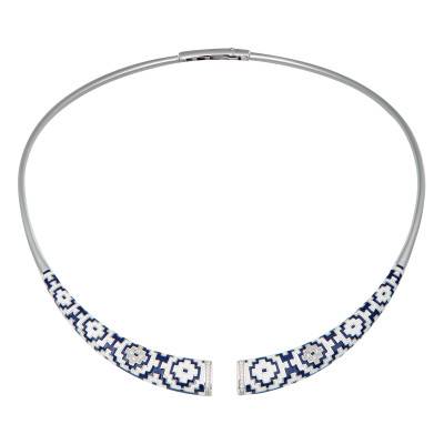 Aztec Torque Necklace in 925 Silver & White Zirconium Oxides and Bicolor Lacquer - Una Storia