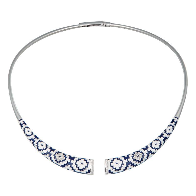 Aztec Torque Necklace in 925 Silver & White Zirconium Oxides and Bicolor Lacquer - Una Storia