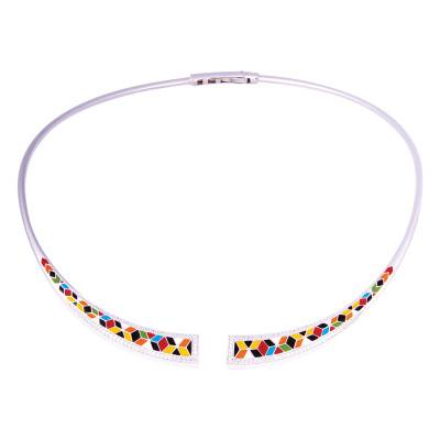 925 Silver, White Zirconia & Multicolor Enamel Siena Torque Necklace - Una Storia