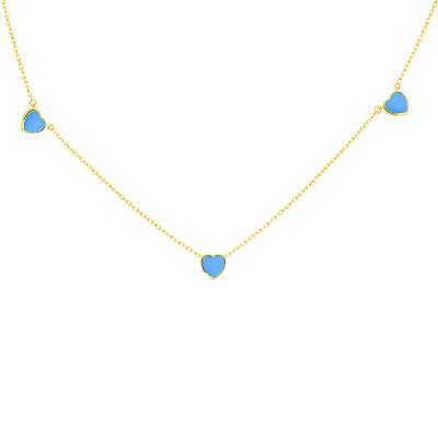Collier Pétales de Coeur Turquoise en Or Jaune 375, Longueur 41 à 43 cm, Largeur 1,65 mm - Aurora