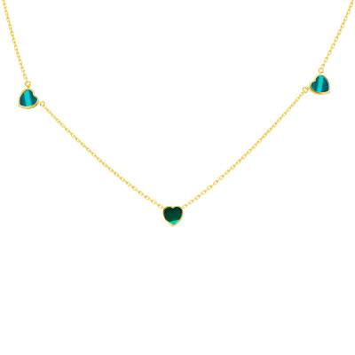 375/1000 Yellow Gold & Malachite Heart Petals Cable Chain Necklace, 41-43 cm Length, 1.65 mm Width - Aurora