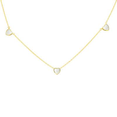 Collier Pétales de Coeur Nacre en Or Jaune 375, Longueur 41 à 43 cm, Largeur 1,65 mm - Aurora