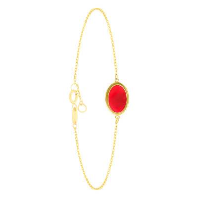 Bracelet Cornaline Ovale en Or Jaune 375, Longueur 18 à 19 cm - Aurora