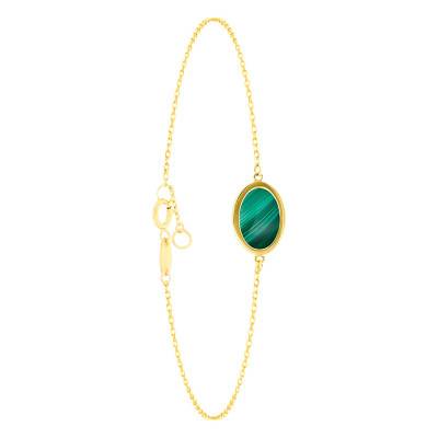 Bracelet Malachite Ovale en Or Jaune 375, Longueur 18 à 19 cm - Aurora