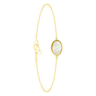 Bracelet Nacre Ovale en Or Jaune 375, Longueur 18 à 19 cm - Aurora
