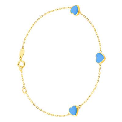 Bracelet Pétales de Coeur Turquoise en Or Jaune 375, Longueur 19 cm, Largeur 1,65 mm - Aurora
