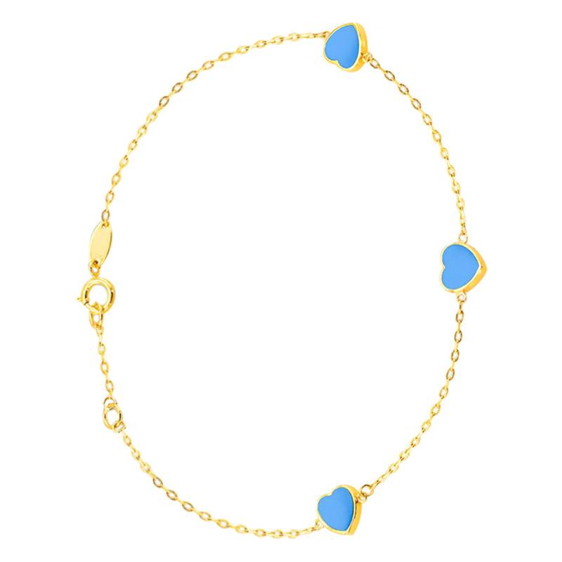 375 Yellow Gold & Turquoise Heart Petal Bracelet, Length 19 cm, Width 1,65 mm - Aurora
