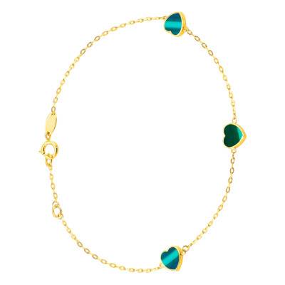 Bracelet Pétales de Coeur Malachite en Or Jaune 375, Longueur 19 cm, Largeur 1,65 mm - Aurora