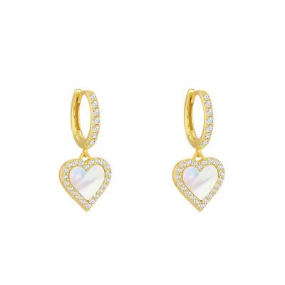 Boucles d'oreilles Coeurs en Argent 925 Doré, Nacres Roses & Oxydes de Zirconium - Aurora