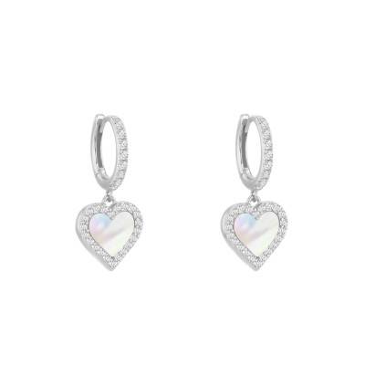925 Silver, Pink Mother-of-Pearl & Zirconium Oxide Heart Earrings - Aurora
