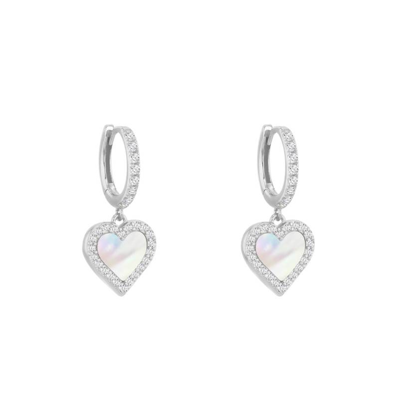 925 Silver, Pink Mother-of-Pearl & Zirconium Oxide Heart Earrings - Aurora