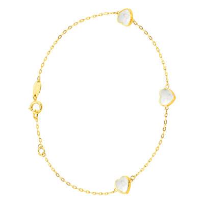 375/1000 Yellow Gold & White Mother-of-Pearl Heart Petals Bracelet, 19 cm Length - Aurora