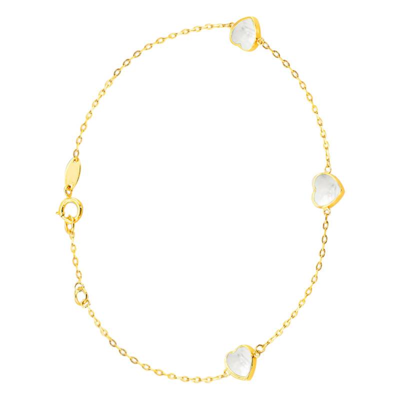 375/1000 Yellow Gold & White Mother-of-Pearl Heart Petals Bracelet, 19 cm Length - Aurora