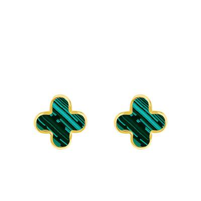 Boucles d'oreilles Pétales Trèfles en Or Jaune 375 & Malachites - Aurora