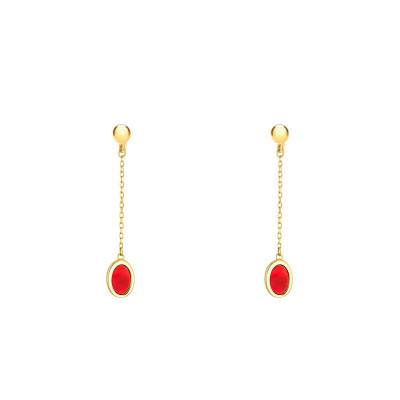 Boucles d'oreilles Ovales Chaînes en Or Jaune 375 & Cornalines - Aurora