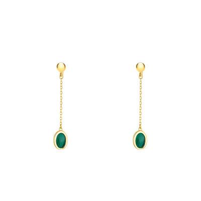 Boucles d'oreilles Ovales Chaînes en Or Jaune 375 & Malachites - Aurora
