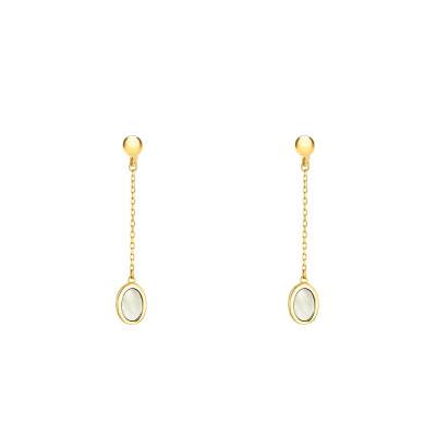 375 Yellow Gold & White Mother-of-Pearl Oval Drop Earrings - Aurora