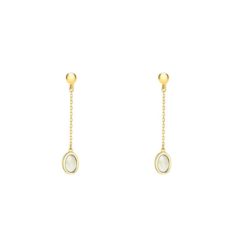 375 Yellow Gold & White Mother-of-Pearl Oval Drop Earrings - Aurora