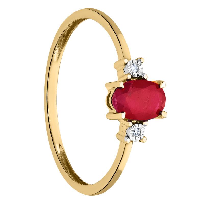 750/1000 Yellow Gold Diamond 0.008 ct and Ruby Shouldered Solitaire Ring - Aurora