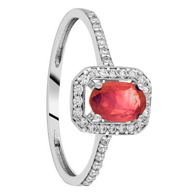375/1000 (9K) White Gold Ruby & Zirconium Oxide Accompanied Solitaire Ring - Aurora