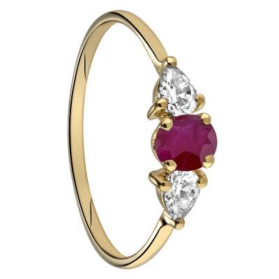 Bague Or Jaune 375, Rubis 5x4mm & Oxydes de Zirconium - Aurora