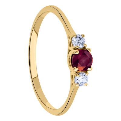 Bague Or Jaune 375, Rubis Rond & Oxydes de Zirconium - Aurora
