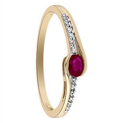 Bague Spirale Or Jaune 375, Rubis, Oxydes de Zirconium - Aurora