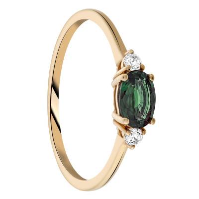 375/1000 Yellow Gold Emerald & 2 Zirconium Oxide Accompanied Solitaire Ring - Aurora