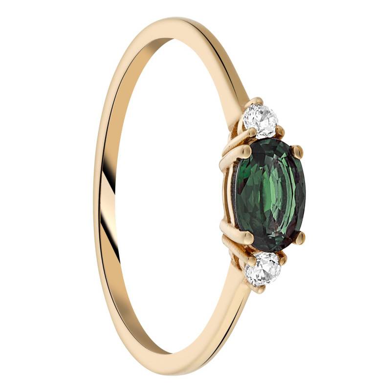 375/1000 Yellow Gold Emerald & 2 Zirconium Oxide Accompanied Solitaire Ring - Aurora