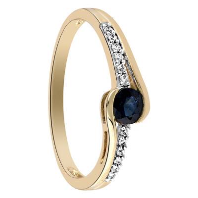 Bague Or Jaune 375, Saphir 0,25 ct, Oxydes de Zirconium - Aurora