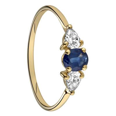 Bague Or Jaune 375, Saphir 0,32 ct, Oxydes de Zirconium - Aurora