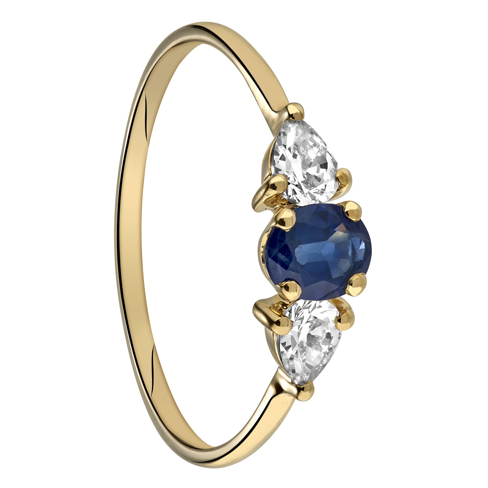 Bague en Or Jaune 375 Saphir Bleu Zircones Aurora Ocarat