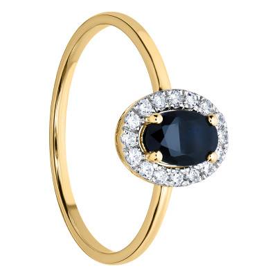 Bague Or Jaune 375, Saphir, Zircones Blancs - Aurora