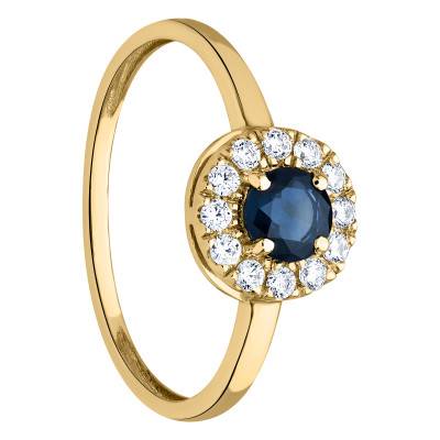 Bague Or Jaune 375, Saphir Rond, Oxydes de Zirconium - Aurora
