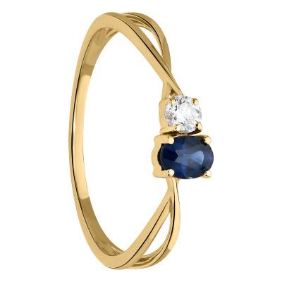 Bague Croisée Or Jaune 375, Saphir 0,23 ct, Oxyde de Zirconium - Aurora