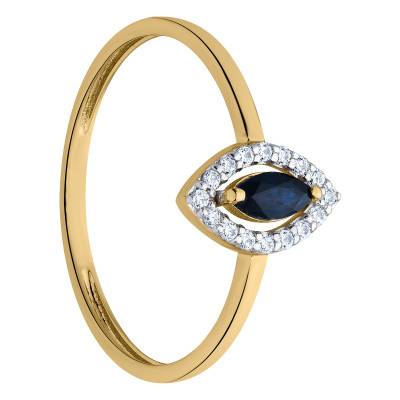 Bague Or Jaune 375, Saphir Ovale 0,20 ct, Oxydes de Zirconium - Aurora