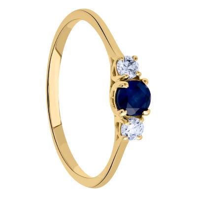 Bague Or Jaune 375, Saphir, Oxydes de Zirconium - Aurora
