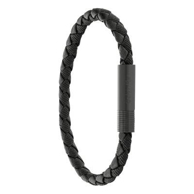 Black Braided Leather & Steel Velocity Bracelet - 35100025 - Calvin Klein