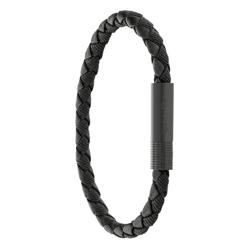 Black Braided Leather & Steel Velocity Bracelet - 35100025 - Calvin Klein