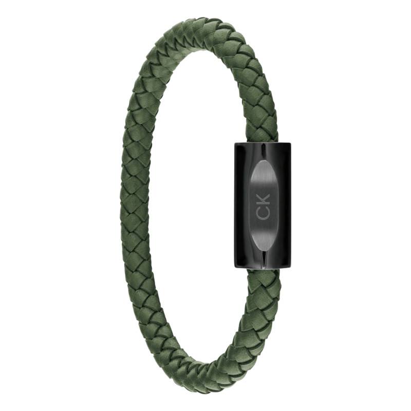Bold Leathers Green Braided Leather & Black Steel Men's Bracelet - 35000572 - Calvin Klein