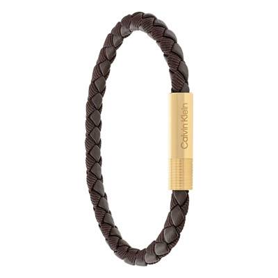 Brown Braided Leather & Gold Steel Velocity Bracelet - 35100027 - Calvin Klein