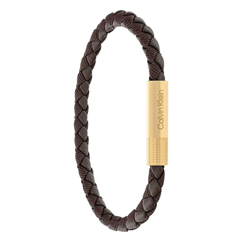 Brown Braided Leather & Gold Steel Velocity Bracelet - 35100027 - Calvin Klein