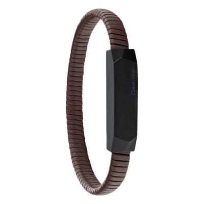 Brown Leather and Black Stainless Steel Magnify Bracelet - 35100014 - Calvin Klein