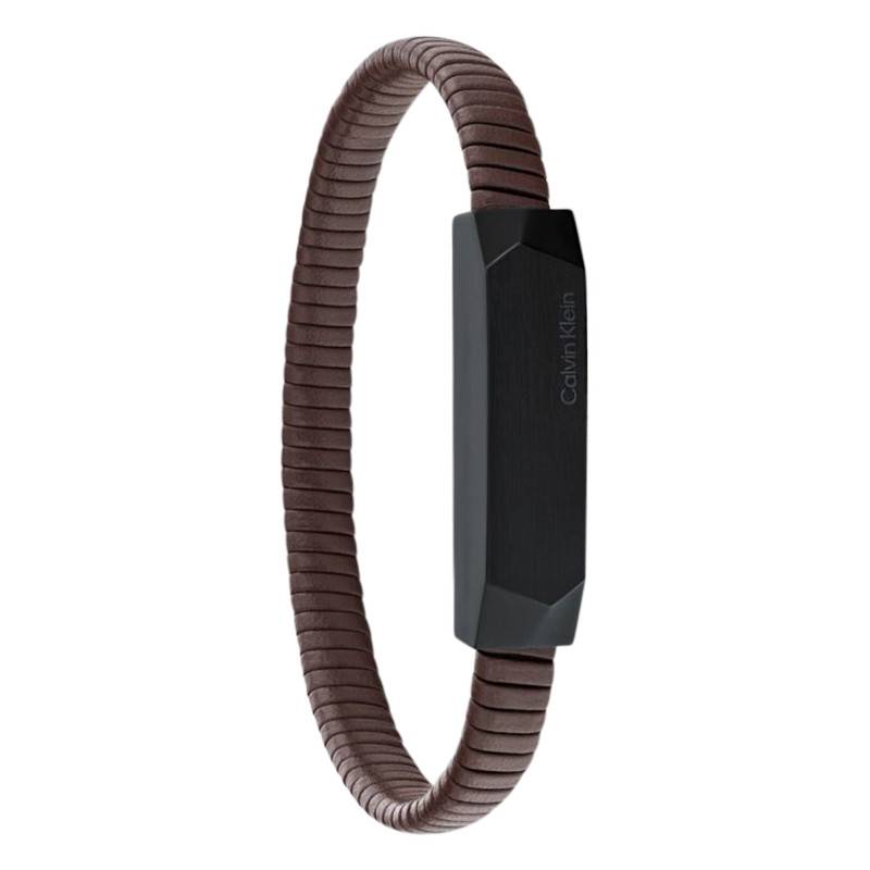 Brown Leather and Black Stainless Steel Magnify Bracelet - 35100014 - Calvin Klein