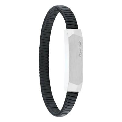 Magnify Black Ribbed Leather & Steel Bracelet, Length 19,50 cm - 35100012 - Calvin Klein